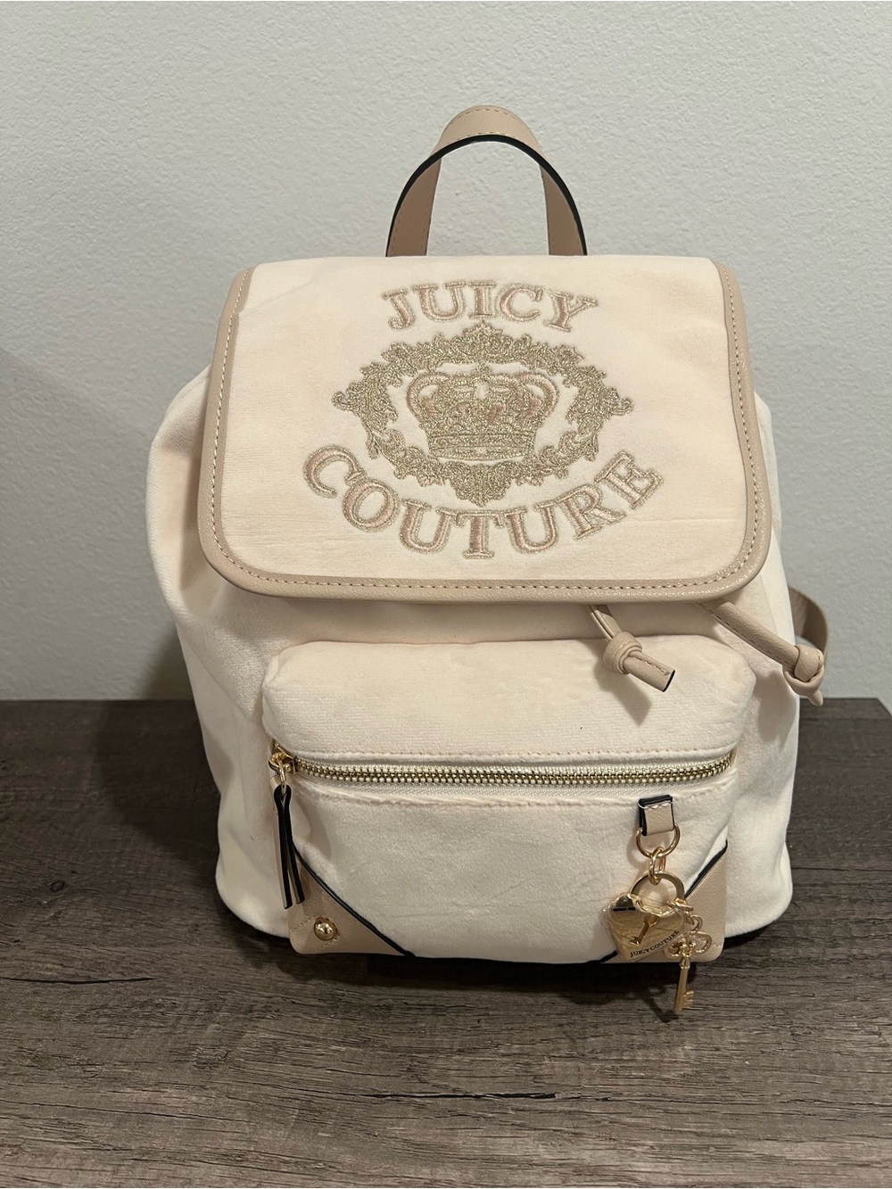 Juicy Couture Cream and Gold Embroidered Mini Backpack